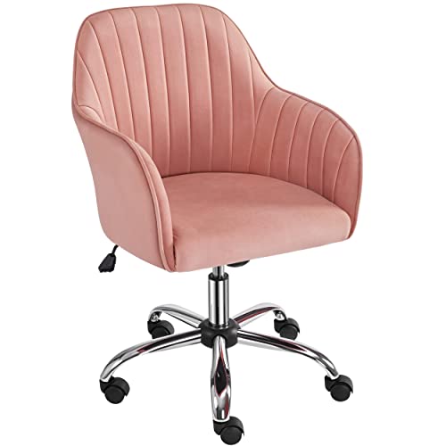 Yaheetech Bürostuhl mit Samtbezug Schreibtischstuhl höhenverstellbar Drehstuhl Arbeitshocker belastbar bis 136 kg für Arbeitszimmer und Büro，Rosa