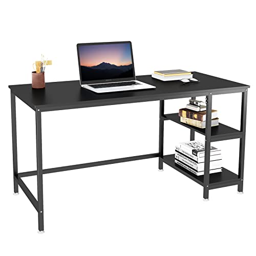YOLEO Schreibtisch Computertisch Bürotisch 120 x 60 x 75 cm für Zuhause Büro Arbeitszimmer Home Office mit verstellbaren Füße 2 Regalfächer Schwarz