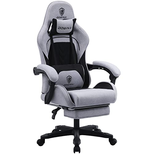 Dowinx Gaming Stuhl Bürostuhl Stoff Tasche Frühling Kissen, Massage Gaming Stuhl Stoff mit Kopfstütze, Ergonomische Gaming Stuhl mit Fußstütze (Schwarz&grau)