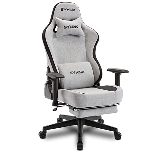 symino Gaming Stuhl Atmungsaktiver Stoff Bürostuhl Ergonomischer PC Stuhl Racing Style Computer Stuhl mit 3D Armlehne, Verstellbarer Drehstuhl mit Fußstützen