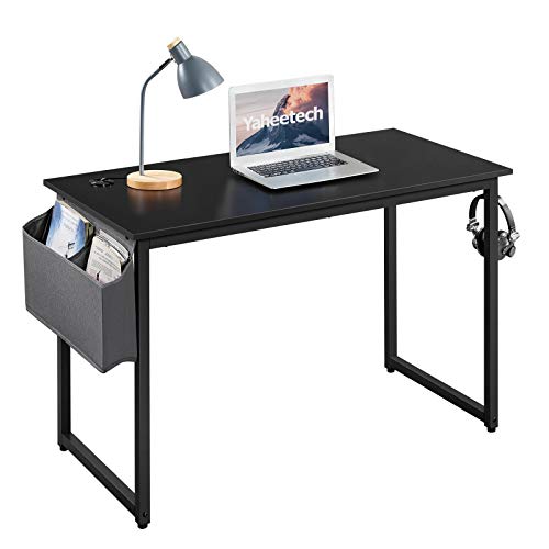 Yaheetech Schreibtisch Schwarz 120 x 60 cm, Computertisch mit Aufbewahrungstasche, Bürotisch Officetisch für Home Office Schule, PC Tisch Laptoptisch stabil