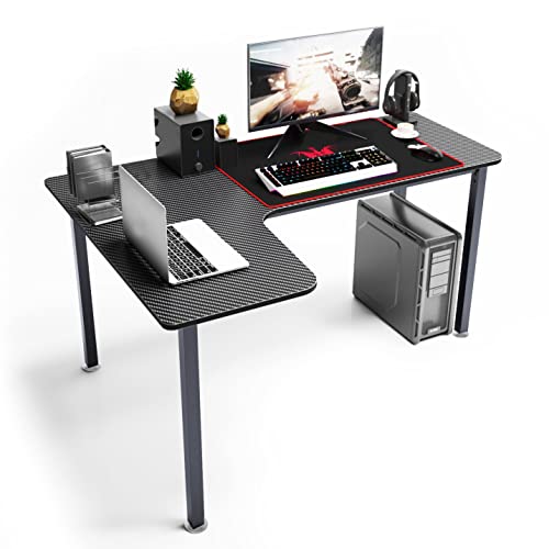 sogesfurniture Gaming Tisch großer Computertisch in L-Form, 156 x 110cm Eckschreibtisch PC Tisch Bürotisch Arbeitstisch mit Carbonfaser-Oberfläche, Mausunterlage, BHEU-TN-L160