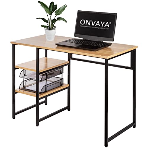 ONVAYA® Schreibtisch | Computertisch mit Stauraum | Bürotisch | Home Office-Tisch | Laptop & PC-Tisch | Tischplatte & Ablageflächen aus Holz | Gestell aus Metall