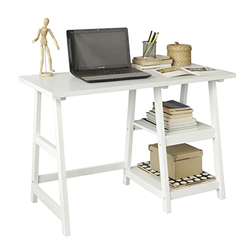 SoBuy FWT16-W Schreibtisch mit 2 Ablagen Computertisch Bürotisch Kinderschreibtisch Tisch weiß BHT ca.: 112x76x48cm
