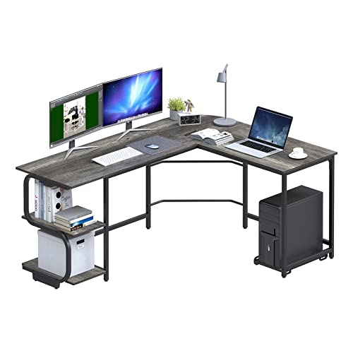 Ulifance L-förmiger Schreibtisch mit Regal，Umkehrbarer Computertisch Eckschreibtisch Gaming Tisch Laptop PC Tisch Bürotisch für kleinen Raum Schwarze Eiche
