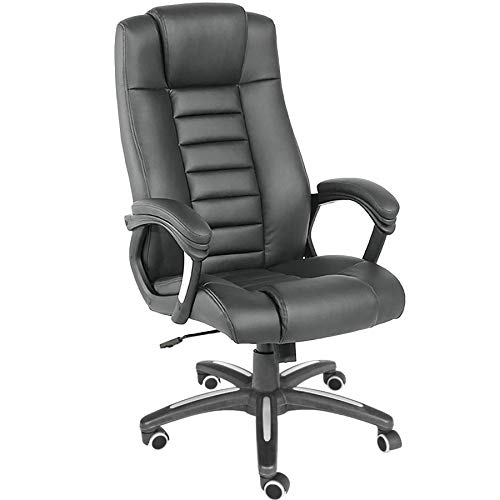 tectake 801046 Bürostuhl Chefsessel, höhenverstellbar, mit Armlehnen, ergonomischer Drehstuhl aus Kunstleder, einstellbare Wippmechanik und hochwertige Polsterung (Schwarz)