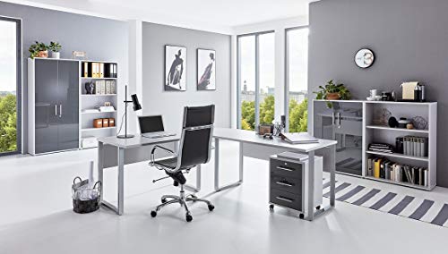 Büromöbel komplett Set Arbeitszimmer Office Edition in Lichtgrau/Anthrazit Hochglanz (Set 1)