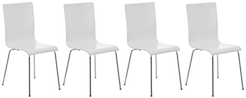 CLP 4er-Set Wartezimmerstuhl Pepe mit ergonomisch geformten Holzsitz und Metallgestell I 4X Konferenzstuhl erhältlich, Farbe:weiß