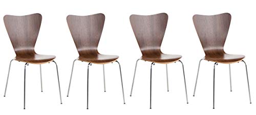 CLP 4X Konferenzstuhl Calisto mit Holzsitz und stabilem Metallgestell I 4X platzsparender Stuhl mit Einer Sitzhöhe von 45 cm, Farbe:walnuss