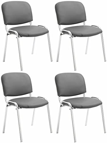 CLP 4er Set Stühle Ken Chrom Kunstleder I Gepolsterte Sitze I Stapelbar, Farbe:grau