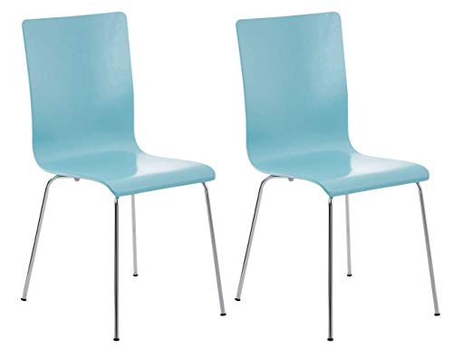 CLP 2er-Set Wartezimmerstuhl Pepe mit ergonomisch geformten Holzsitz und Metallgestell I 2X Konferenzstuhl I erhältlich, Farbe:hellblau