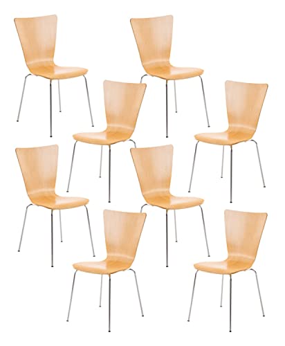 CLP 8X Stapelstuhl Aaron Mit Holzsitz Und Metallgestell I 8 x Stuhl Mit Pflegeleichter Sitzfläche I Set Mit 8 Stühlen, Farbe:Natura