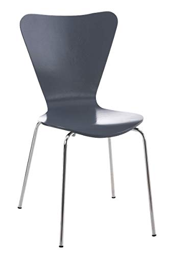 CLP Konferenzstuhl Calisto mit Holzsitz und stabilem Metallgestell I Platzsparender Stuhl mit Einer Sitzhöhe von: 45 cm, Farbe:grau