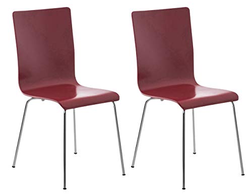 CLP 2er-Set Wartezimmerstuhl Pepe mit ergonomisch geformten Holzsitz und Metallgestell I 2X Konferenzstuhl I erhältlich, Farbe:rot
