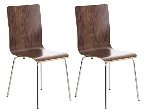 CLP 2er-Set Wartezimmerstuhl Pepe mit ergonomisch geformten Holzsitz und Metallgestell I 2X Konferenzstuhl I erhältlich, Farbe:walnuss