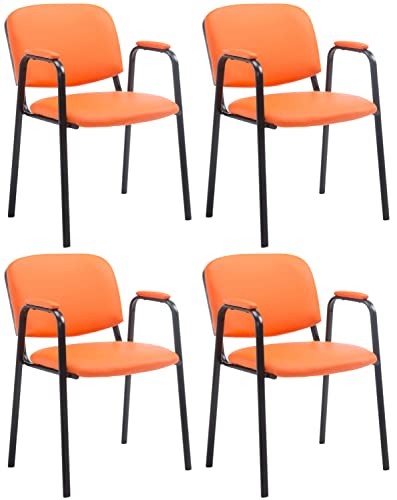 CLP 4er Set Besucherstühle Ken Pro Mit Metallgestell Und Kunstlederbezug I Konferenzstühle Mit Metallgestell Und Rückenlehne, Farbe:orange