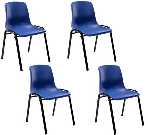 CLP 4er Set Stapelstuhl Nowra Kunststoff I Kunststoffstuhl Mit Metallgestell I Konferenzstuhl Mit Rückenlehne, Farbe:blau