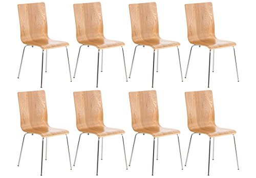 CLP 8er-Set Wartezimmerstuhl Pepe mit ergonomisch geformten Holzsitz und Metallgestell I 8X Konferenzstuhl erhältlich, Farbe:Eiche