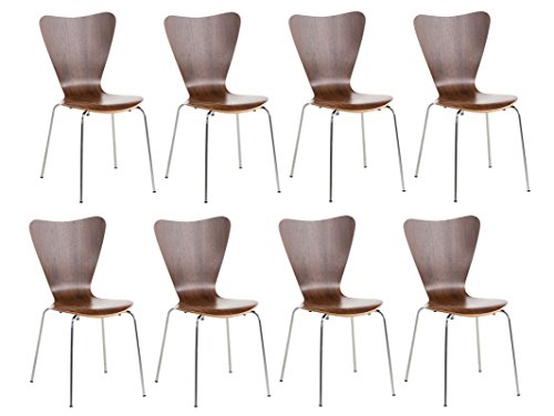 CLP 8X Konferenzstuhl Calisto mit Holzsitz und stabilem Metallgestell I 8X platzsparender Stuhl mit Einer Sitzhöhe von: 45 cm, Farbe:walnuss