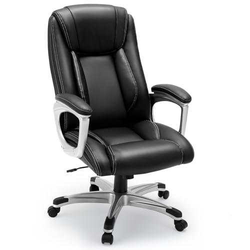 YODOLLA Chefsessel mit hoher Rückenlehne, Leder-Bürostuhl, ergonomischer Schreibtischstuhl, verstellbarer Computerstuhl, Drehstuhl mit Lendenwirbelstütze und Rollen, Schwarz